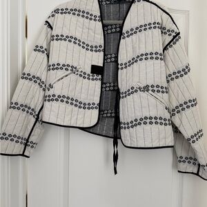 Zara Black and Cream Patterned Puffer Jacket